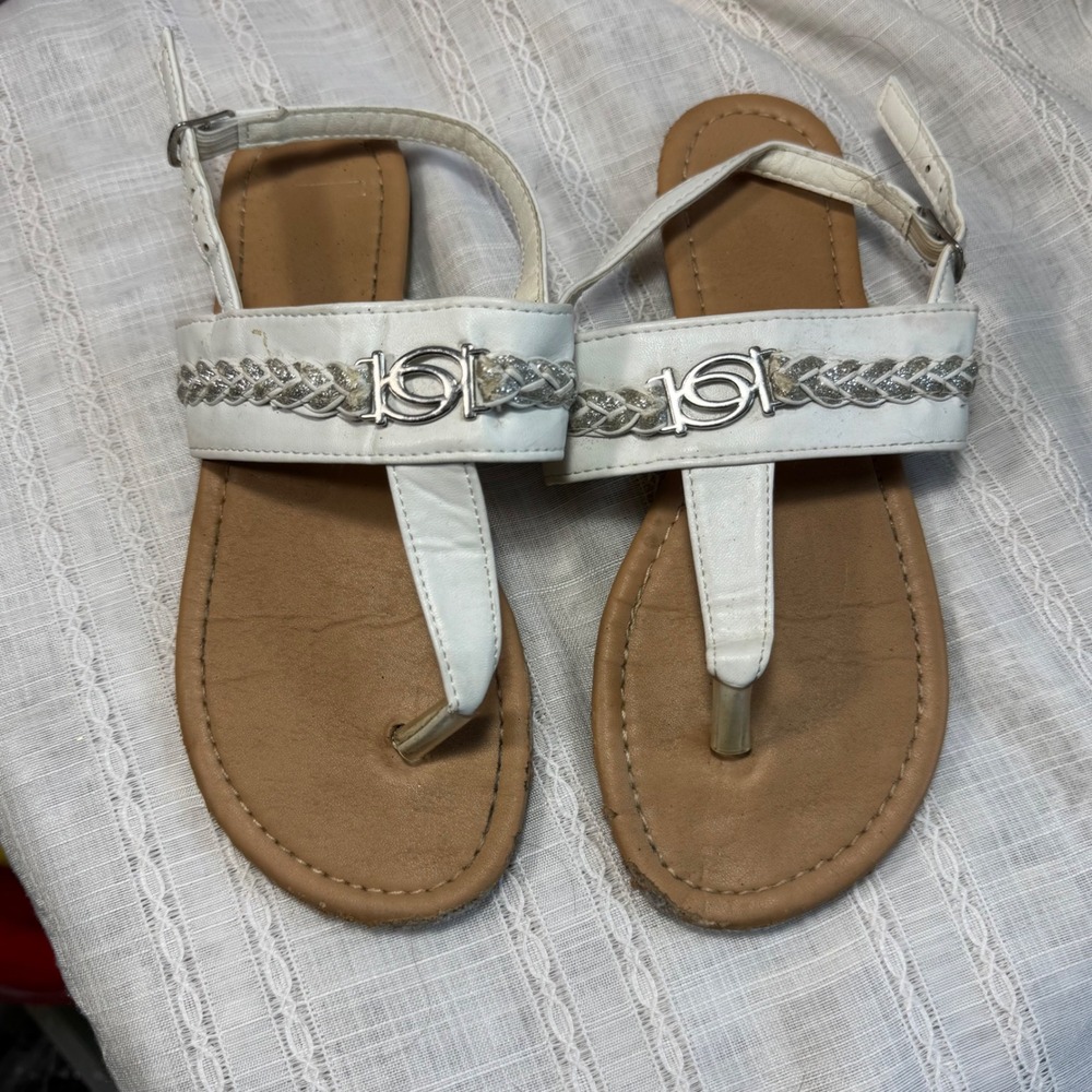 Bebe Girl's White Thong Sandals with Silver Accents - Youth Shoes